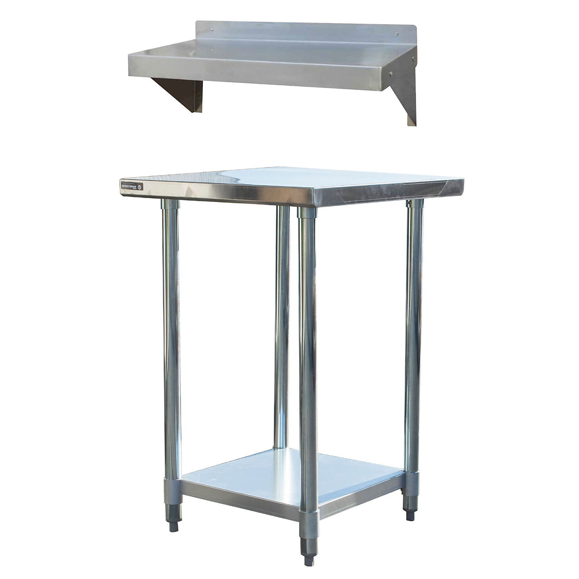 Sportsman Stainless Steel Work Table and Shelf Set — 24in. x 24in. Table, 24in. x 12in. Shelf, Model# SSWSET24